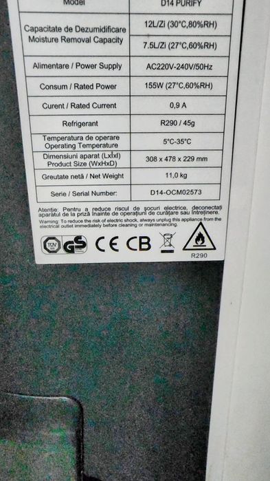 Dezumidificator si purificator AlecoAir D14 PURIFY, WiFi, Ionizare, 12