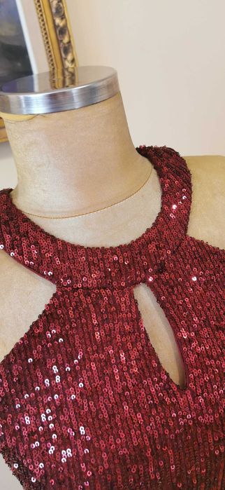 Бална рокля Бордо Пайети,, Booho o Occasion Англия Uk 10/ М