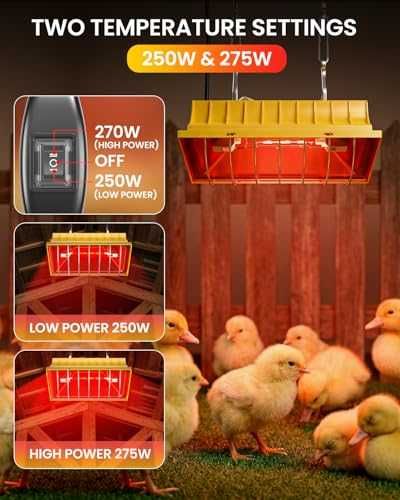 Нова Отоплителна лампа за птици 250W водоустойчива с 3 метра кабел за кокошарник