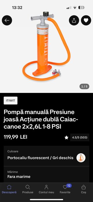 Pompa manuala joasa presiune , caiac canoe sup