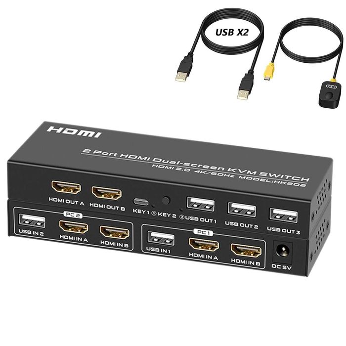 HDMI 2.0 KVM Switch 4k-60Hz 2 port,2 monitoare,2 PC Extended Display