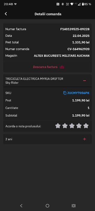 Trotinetă electrică de drift Myria Drifter Sky Rider – stare foarte bună