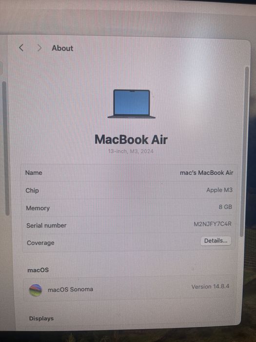 MacBook Air M3 2024 (display si tastatura defecta)