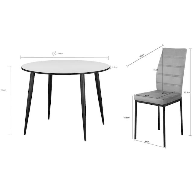 Set dining 5 piese – masă  Ø100 cm + 4 scaune