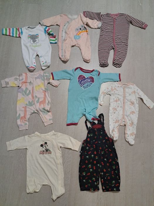 Lot 7 salopete lungi, fetita, mărimile 1-3luni si 3-6luni + cadou pant