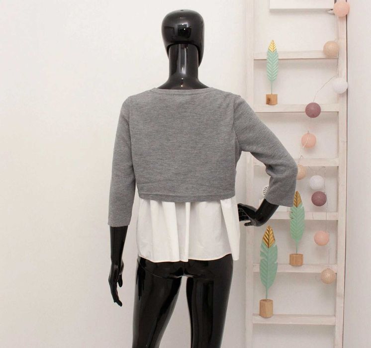 COS дамски пуловер сив вълна 3/4 ръкави прикачена риза на гърба S