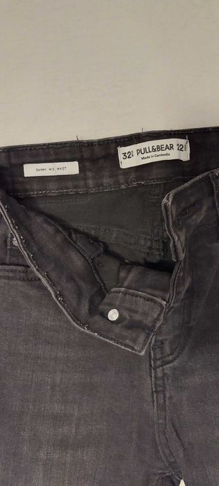 Blugi slim Pull&Bear pentru fete, gri inchis, marimea 32