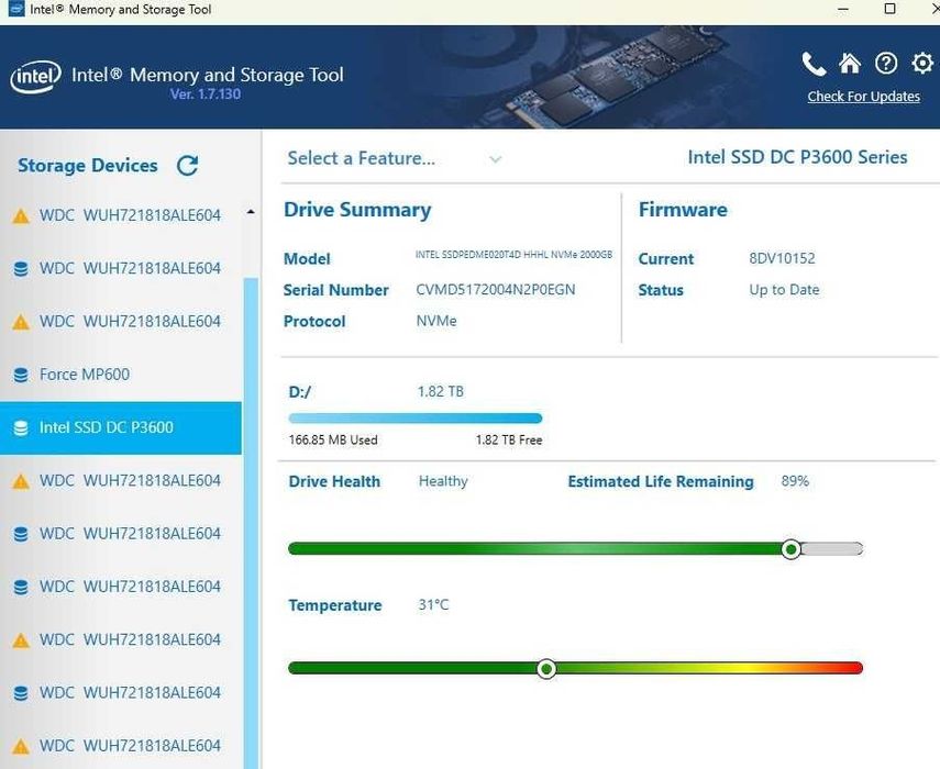 2TB Intel SSD DC P3600 Series PCIE
