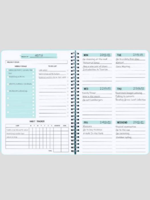 Agenda Planificator cu Spirala, pentru Organizare Saptamanala, cu Habit Tracker si To Do List, Albastru, A5