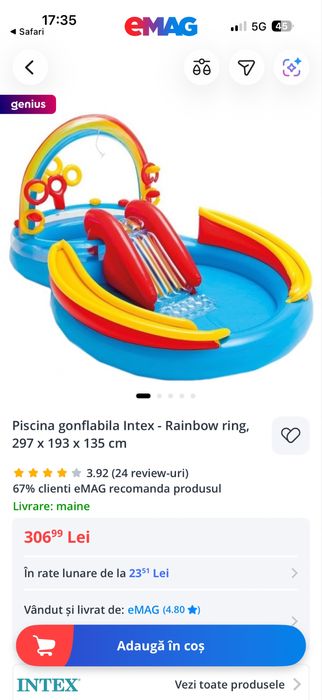 Piscina gonflabila Intex -Rainbow ring 297x193x135 cm