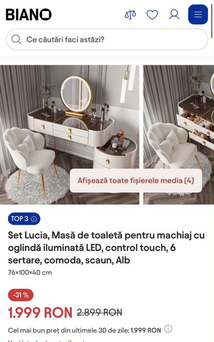 Set masa de toaleta pentru machiaj , Lucia , scaun , oglinda ca si nou !