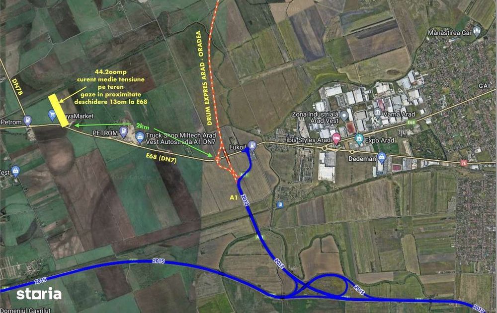 OCAZIE! 44.2oomp Arad industrial, Hanul de la Răscruce, DN7, utilitati