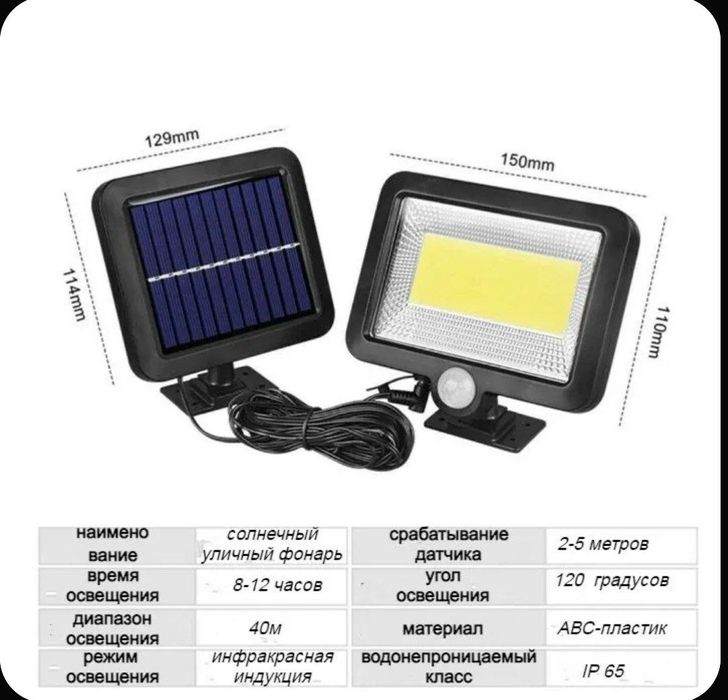 Светильник на солнечной батарее с проводом