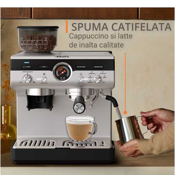 Espressor manual Krups Precision XP801T10, 15 bari, 30 trepte rasnire