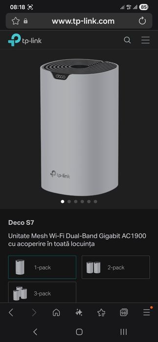 TP-Link Deco S7 
Unitate Mesh Wi-Fi Dual-Band Gigabit AC1900 cu