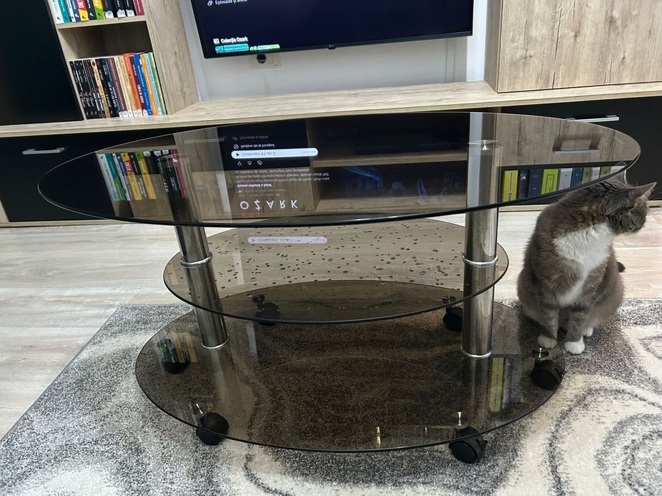 Masuta cafea din sticla TT 243, ovala, fumuriu, 90 x 55 x 44 cm, 2C