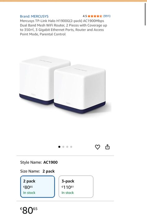 Mercusys TP-Link Halo H1900G(2-pack) AC1900Mbps, sigilat transport inclus