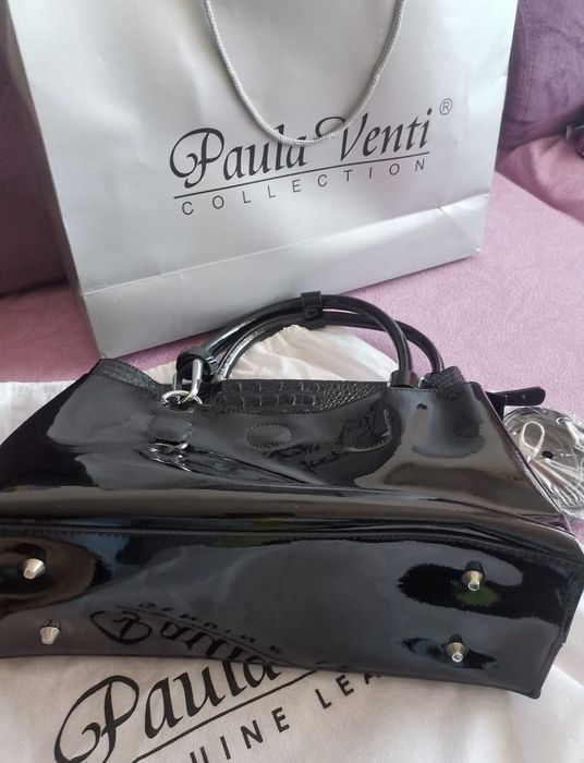 Нова дамска чанта естествена кожа и лак