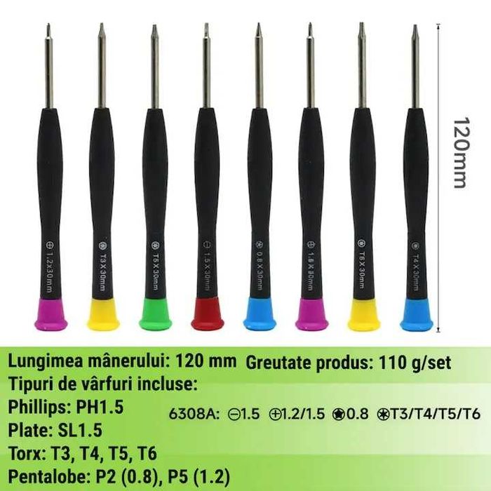 Комплект финни отвертки Digital One SP00978, 8бр за ремонт на телефони