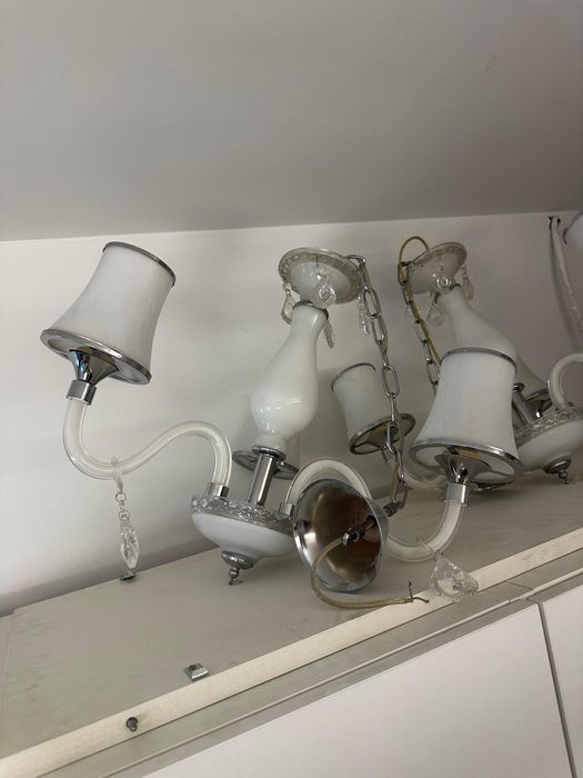 Set 3 lustre elegante cu 5 brațe și cristale – alb/crom + fumuriu