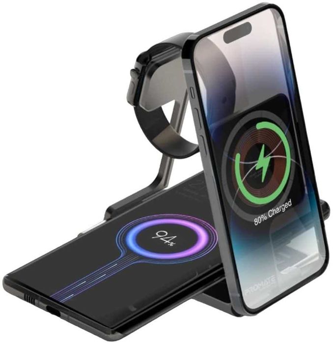 Зарядна станция ProMate AURAFOLD TRIO 15W Magsafe 3in1 Черна ЗАРЯДНО