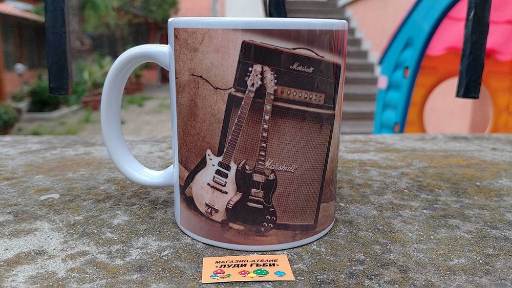 Чаши с китари и барабани. Идея за подарък. От Бижута Луди гъби.