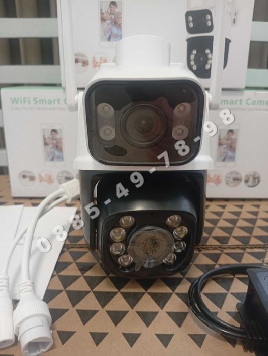 ICSEE. 12MP ULTRA HD  КАМЕРА С ДВА ОБЕКТИВА, ДВОЕН ЕКРАН (dual-screen  camera). Двойна камера. Въртяща се BULET + PTZ Водоустойчива за външна употреба