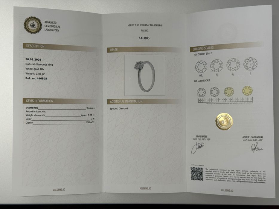 Inel Teilor aur alb 18K cu diamante 0.2ct marime 54 certificat