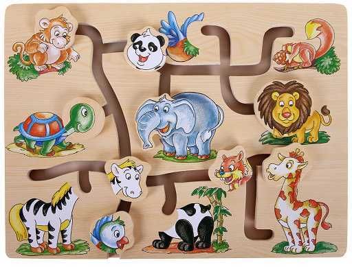 Дървен лабиринт пъзел с животни Pino - Джунгла