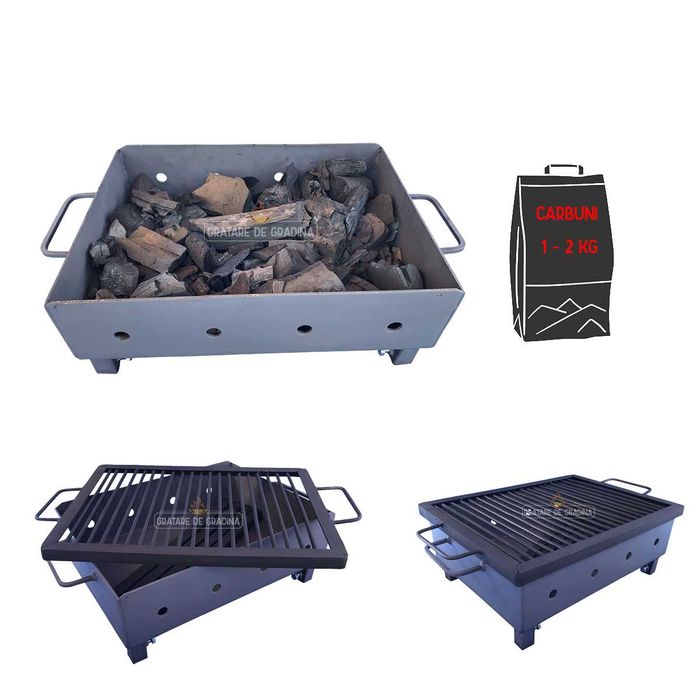 Grătar mic metalic pentru camping și pescuit – 50x30 cm