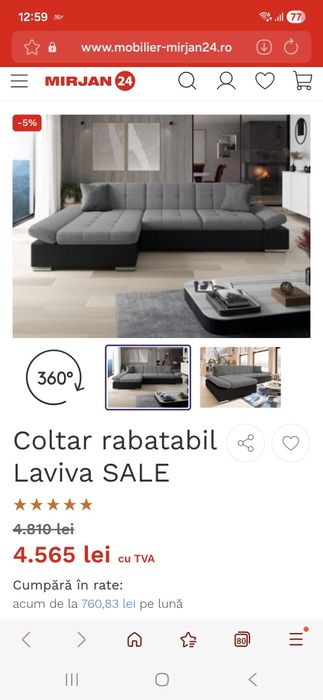 Coltar rabatabil gri cu lada de depozitare