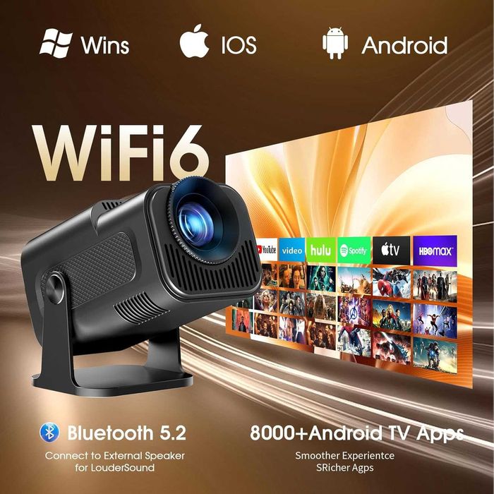 Мини проектор 1080P FHD 4K, преносим, с WiFi и Bluetooth