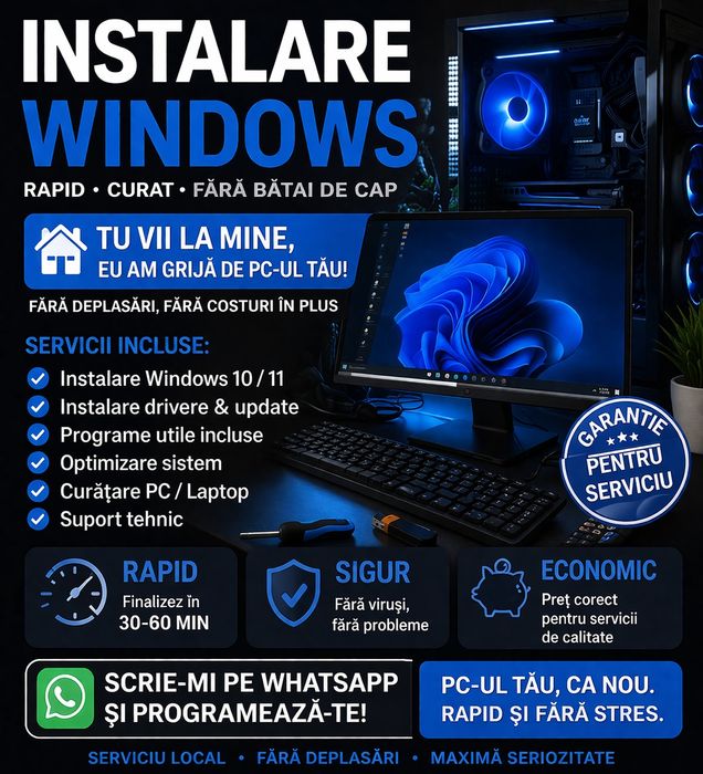 Ajut in servici de instalare Windows pe Laptop sau Pc.