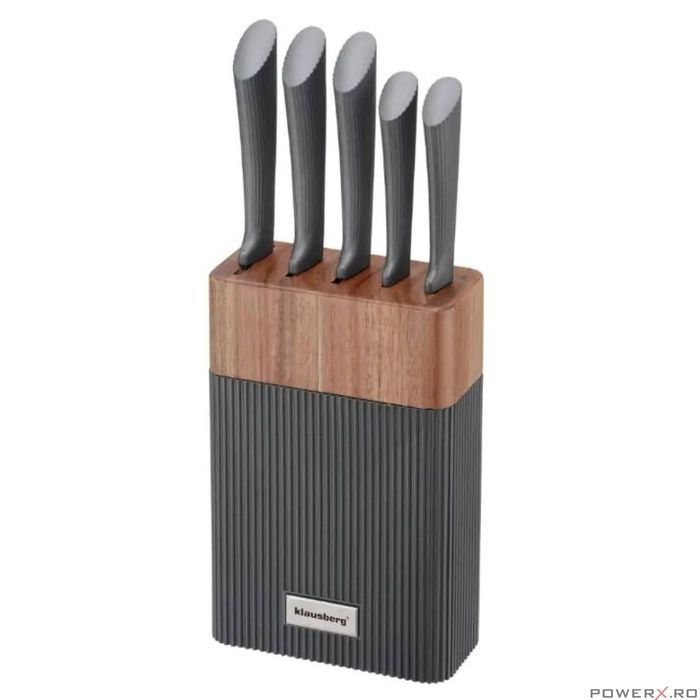 Set de cutite 6 piese cu bloc de salcam, otel inoxidabil, Klausberg