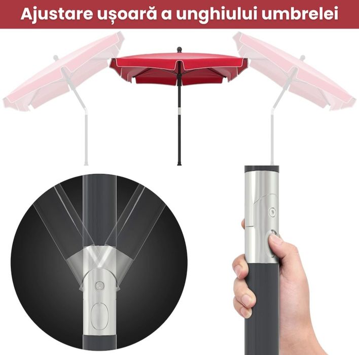 Umbrela de soare VOUNOT rectangulara 200x125 cm, cu husa de protectie, protectie UV50+, pentru terasa, gradina, balcon sau plaja, Rosu