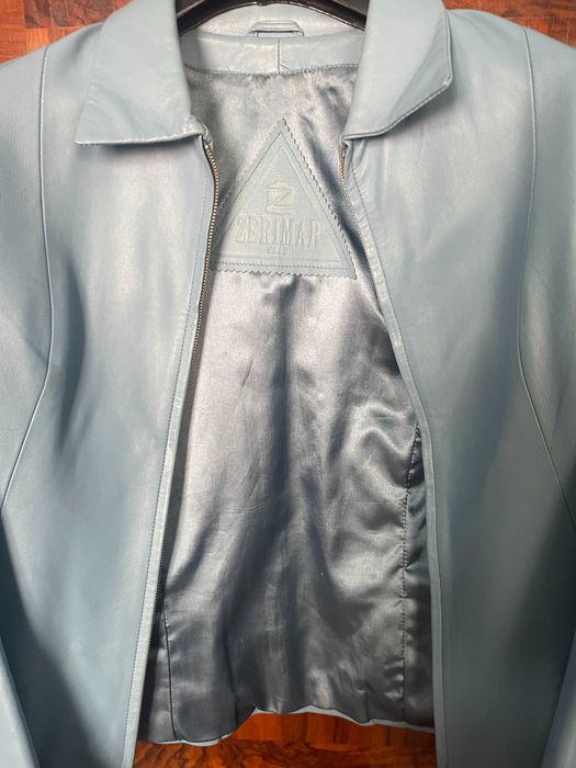 Jacheta piele naturala bleu