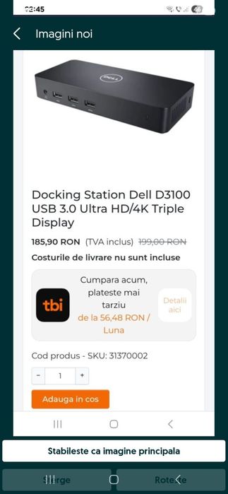 Docking Station Dell D3100 USB 3.0 Ultra HD/4K Triple Display
