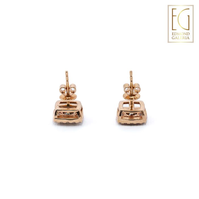 Pereche de cercei din aur roz, decorat cu diamante fancy brown și diamante briliante