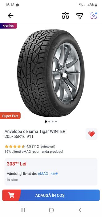 Anvelope iarna putin uzate 205/55 R16 DOT 2020 + jante  R16 5x112