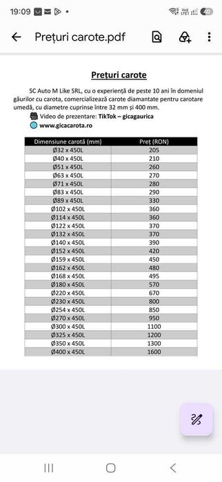 vand carote diamantate pentru beton calitate foarte buna testate pe o perioada de 5 ani, dimensiuni cuprinse intr.e 20 si 500 mmm, transport gratuit