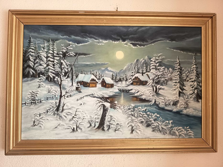 Tablou vechi pictat manual în ulei