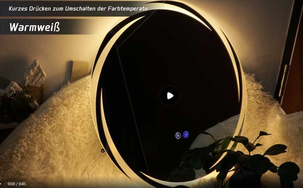 Oglinda Rotunda Iluminata Led, dimabila, reglaj culoare, dezaburire