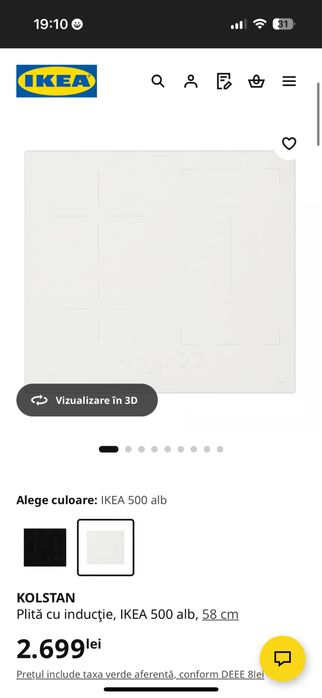 Plită cu inducție IKEA KOLSTAN – alb, nouă