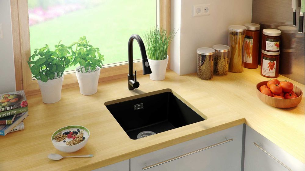 Гранитна Мивка за Вграждане под Плот Лондон 50 XL  460 x 440 mm черен