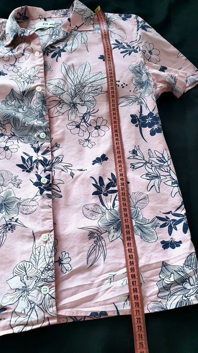 C&A M cămașă bărbat florală roz cu gri slim fit vâscoză bumbac vară casual modern
