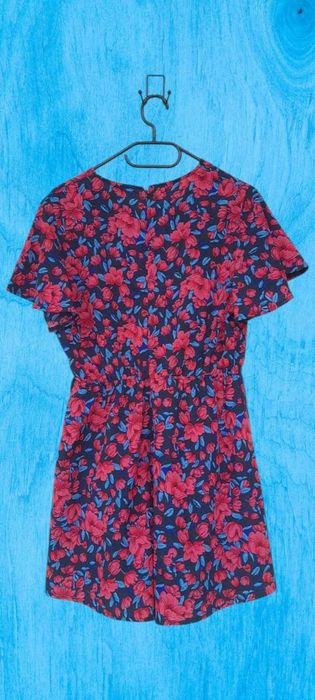 Salopeta scurta cu imprimeu floral si maneci scurte, femei M/L