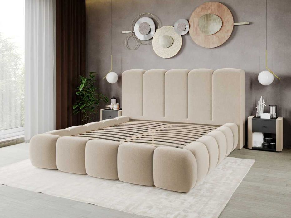 Pat Tapitat Noel Crem - Velluto 2 cu somiera fixa