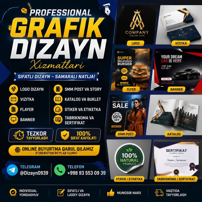 Grafik dizayn xizmati | Logo| Vizitka| Banner|SMM Post|Online buyurtma