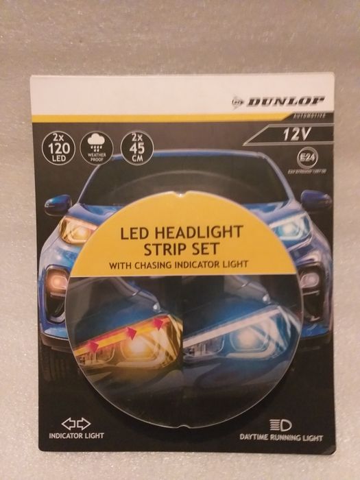 Бял лед габарит+ жълт бягащ мигач, лед лента, DUNLOP 2×120 LED-45 см.