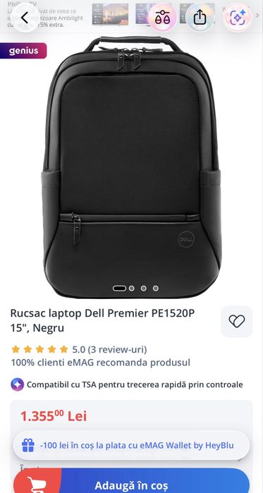 Rucsac laptop Dell Premier Backpack 15 PE1520P